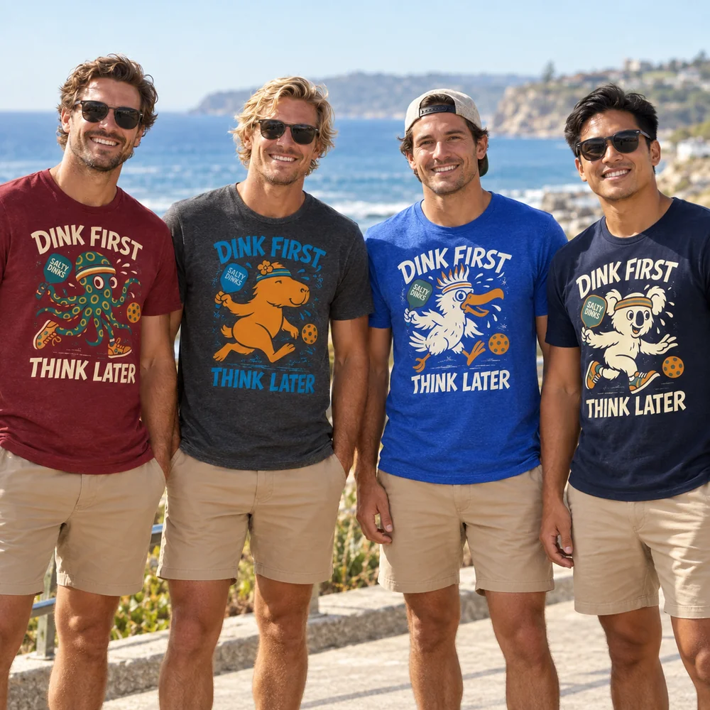Salty Dinks DFTL โ Performance Tee โ Mens shown in a coastal lifestyle setting