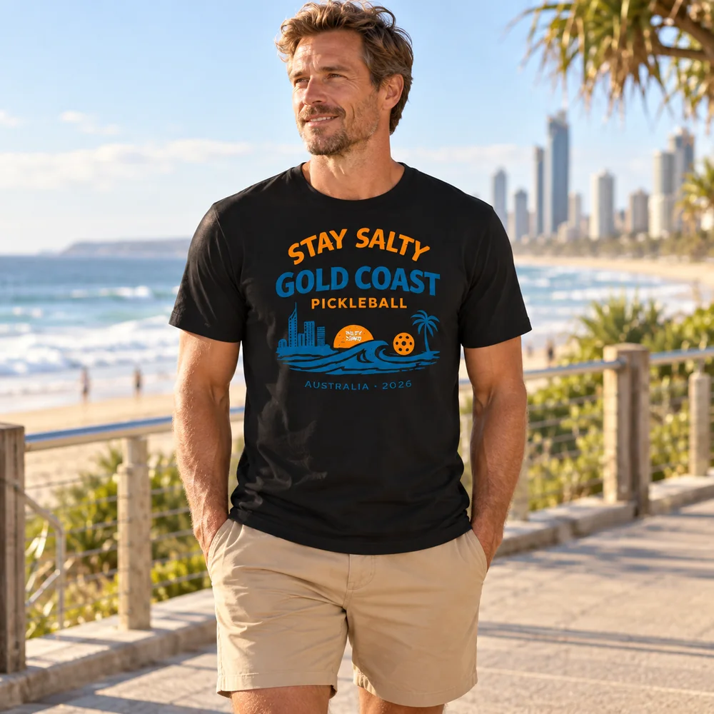 Salty Dinks SD GC Performance Tee โ Mens shown in a coastal lifestyle setting