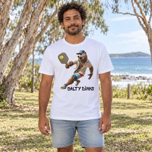 Animal on court tee – Mens — White Bear — front view on model