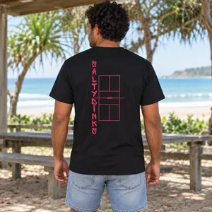 Court Performance Tee – Mens — Black/Pink — back view on model